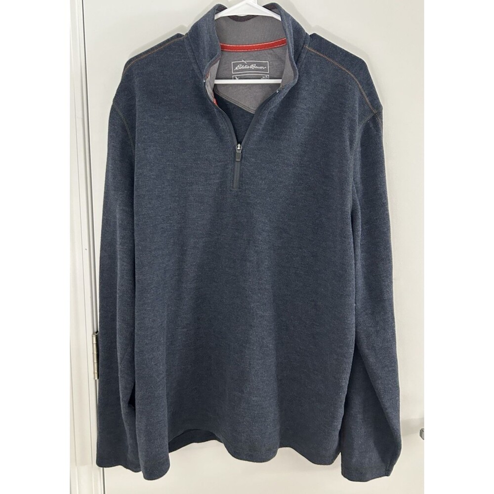EDDIE BAUER 1/4 Zip Sweater Size Blue Long Sleeved Men XL cabin outdoor